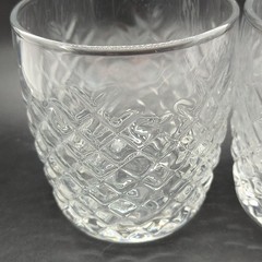 Set of 4 Clear Pressed Glass Tumbler Glasses Diamond Pattern Round 3.5″ x 3.25″