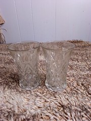 2 Vintage Anchor Hocking Clear Prescut Glass Pineapple 8 Oz 5″ Tumblers