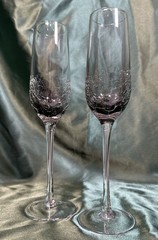 Set Of 2~Pier 1~Smoke Gray Crackle Glass~Champagne Flutes