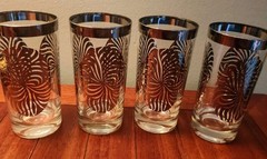 Vintage MCM Atomic Pinwheel Silver Highball Glasses Barware Set of 4 Retro 70’s