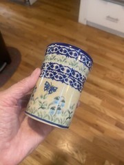 Polish Pottery Unikat Kalich Signed Tumbler 4” Butterflies Floral