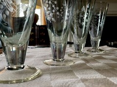 4 Lenox Crystal Etchings Smoky Green Water Or Ice Tea Glasses – Very Pretty!
