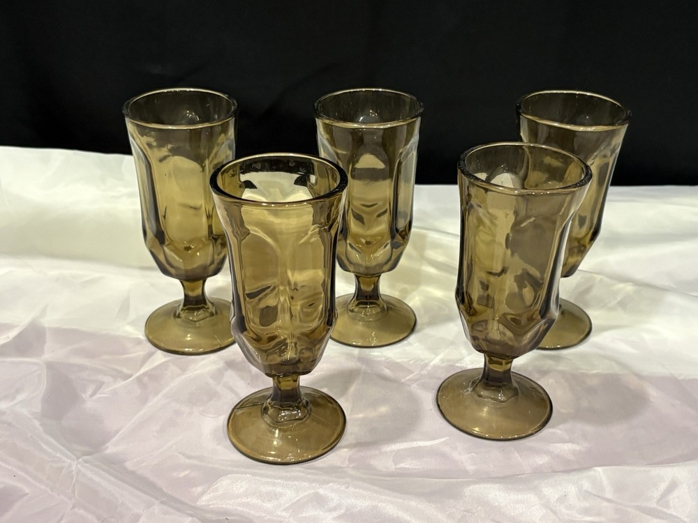 Five (5) D2Z1 by Duz Crystal 6 1/2” Smoke Brown Water Goblets
