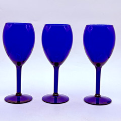 Pier 1 Cobalt Blue Wine Water Glasses Goblets – Set of 3 – 8” H Retired EUC