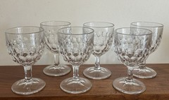 Set of 6 EAPG Antique 1860’s – 1870’s Water Goblets Honeycomb / Thumbprint 6”