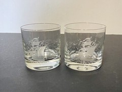 Set Of 2 Rosenthal Clear Crystal Clipper Sailing Ship Whiskey Glasses 8 oz 3”