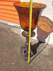Large 23″ Tall Amber Tortoise Shell Glass VASE/Candle Holder. HEAVY Brass BASE