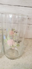 Vintage Libbey Floral Tumblers Set of 6 Pink Rose Blue Flower Glasses 5.5″