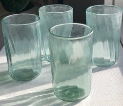 Set 4 Seafoam Aqua Swirl Glass Tumblers Sea Glass Matte Finish Coastal Cottage