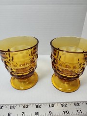 Indiana Glass Whitehall Amber Cubist Footed Drinking Glasses Set of 2 – 12 oz.