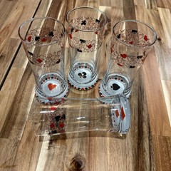 Set Of 4 Vintage MCM Highball Glasses Poker Barware Heart, Diamond Spade & Club