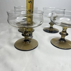 Vintage Libbey Tulip Smokey Brown Stem Champagne / Sherbet Glasses. Set Of 4