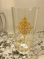 Vintage Hazel Atlas Sour Cream Glass Gold Lace Design 1 Pint No Lid LOOK