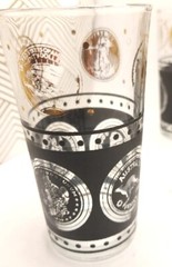Vintage MCM Set of 6 Libbey Coins Black & Gold Glass Set W/Gold Holder