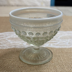 Clear Pressed Glass Hobnail Pedestal Goblet w/ White Rim, Round Shape