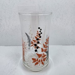 Vintage Libbey Glass Leaves Ferns Tumbler Orange Brown Black Autumn Fall Juice