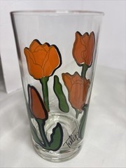 Vintage MCM Lot Of 6 Federal Glassware Floral Flower Drinking Glasses