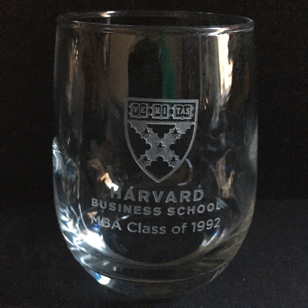 4 Harvard University Business School 1992 Highball Glass Set Etched MBA