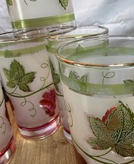 Vintage Libbey Largo Frosted Grapevine Gold Rim Juice Glasses Set of 5