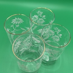 Vintage Kitchen 6” Floral Butterfly Clear Glass Tumblers Drinking Glasses Set 4
