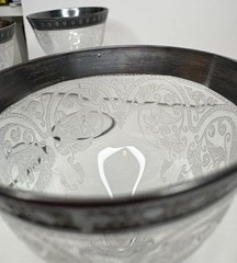 Vintage Etched Sherry Cordial Glasses Floral Silver Rim Cocktail Stemware Set
