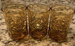Set of 3 Pretty amber autumn wheat, harvest tumblers, water glasses.