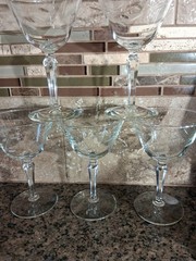 Libbey Windswept Liquor Cocktail Glass 5 5/8″ Set of 5 Stem 3001 Etched Leaf 4oz