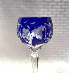 NACHTMANN TRAUBE SHERRY GLASS 5 1/2″ COBALT BLUE CUT TO CLEAR CRYSTAL BOHEMIAN