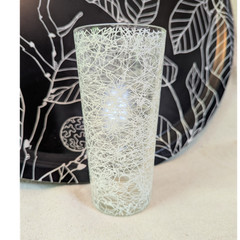 Vintage White Spaghetti String Highball Drinking Glass MCM Hazel Atlas