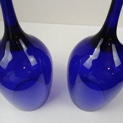 2 Cobalt Blue Wine Glasses 7.25” 8 oz Handmade Pontil Dark