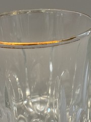 Vintage Gold Rim Pressed Glass Old Fashioned Rocks Tumbler Starburst Base MCM