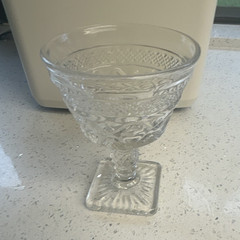 Clear Pressed Glass Goblet with Square Base/Foot, Stemmed Cup