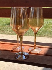 Vintage Estelle Wine Glasses Large Peach Amber Luster Stemmed Set Of 3