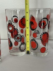 4 Vintage Italian Cerve MCM Red & Black Retro Glass Tumblers | Geometric Design