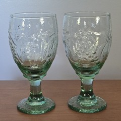 Vintage Libbey Orchard Fruit Spanish Green Thick Pedestal Water Goblets Set Of 2