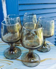 Vintage Smoked Glass Set Of 5 Shot Glasses 3.5 in Cordials Cognac Snifter Style