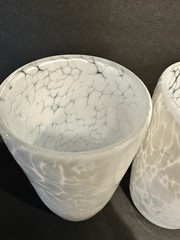 Confetti Glass Hand Blown Pair of 2 Stemless Drinking Glasses White