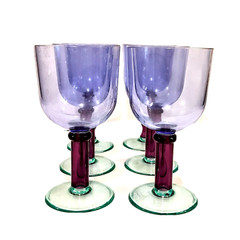 6 Vintage Acrylic PrecisionCraft Tri-Color Goblets Stemmed 12oz