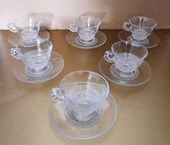 Duncan Miller Teardrop pattern 6 cups and saucers – Clear Glass. 