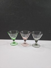 Set 3 Etched Floral Cordial Shot Glasses Footed Flared Multicolor 2.25″ Barware