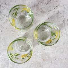 3 Glasses Vintage MCM Daisy Yellow White Green Floral Juice Glass LIBBEY