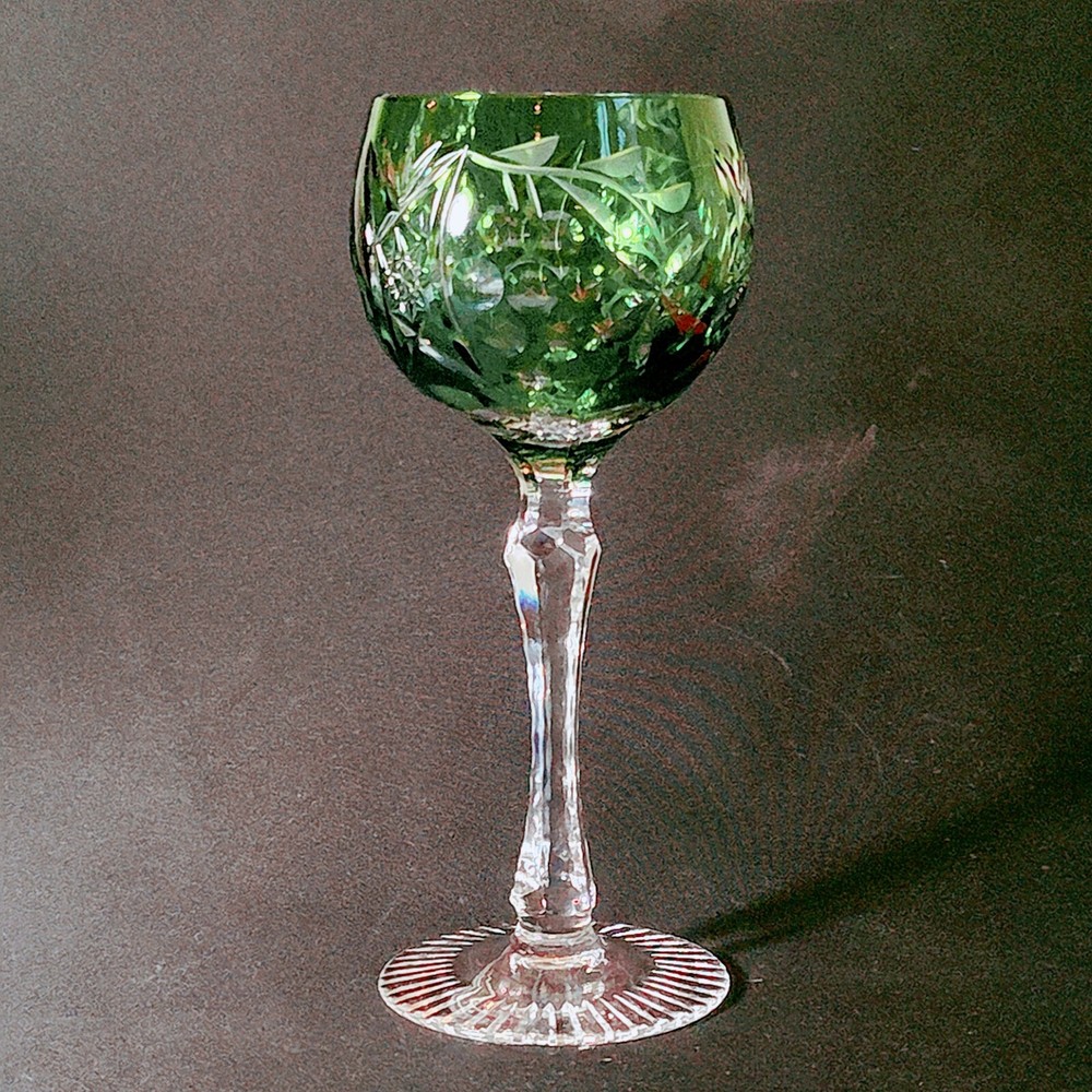 BEYER CRYSTAL TALL WINE HOCK, Green, Cut Lead Crystal, 7 5/8″, 8 Oz, GERMANY