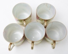 Antique Lot of 5 Porcelain Demitasse Cups Pink Flowers Gilt Moriage Japanese