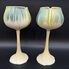 2 Newman Ceramic Works Lily Glazed Goblet Wine Glasses 8.25″ Signed Handmade