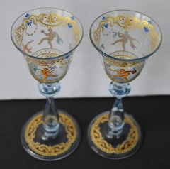 Venetian Salviati Blue Enamel Sabine Mythology Wine Goblets (2)