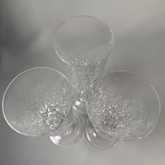 3 Italian Vintage Capri Crystal Champagne Flutes Optic Diamond Cut Faceted Stem