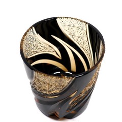 Black Glass Hand Cut Crystal Table Decor Home Bar Whiskey Glass 9oz Gift Box