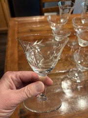 Champagne Etched Hollow Stem Glasses Antique McM, Thin, EUC