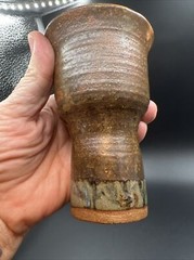 Vtg Gorgeous Art Pottery Goblet Chalice Cup Artist Signed TREES 5” T SKILL