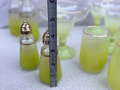 Large Blendo Lime Green Barware Set With Gold Rim 15 pieces Tumblers Cruets etc